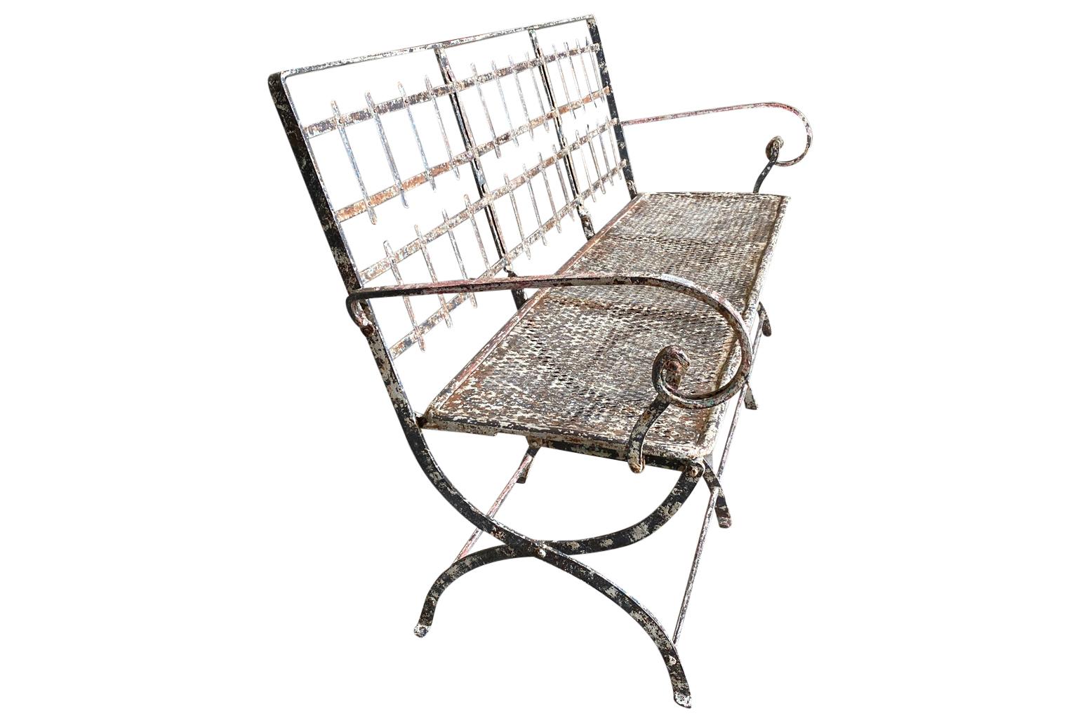 Painted French, 19th Century, Iron Garden Bench For Sale