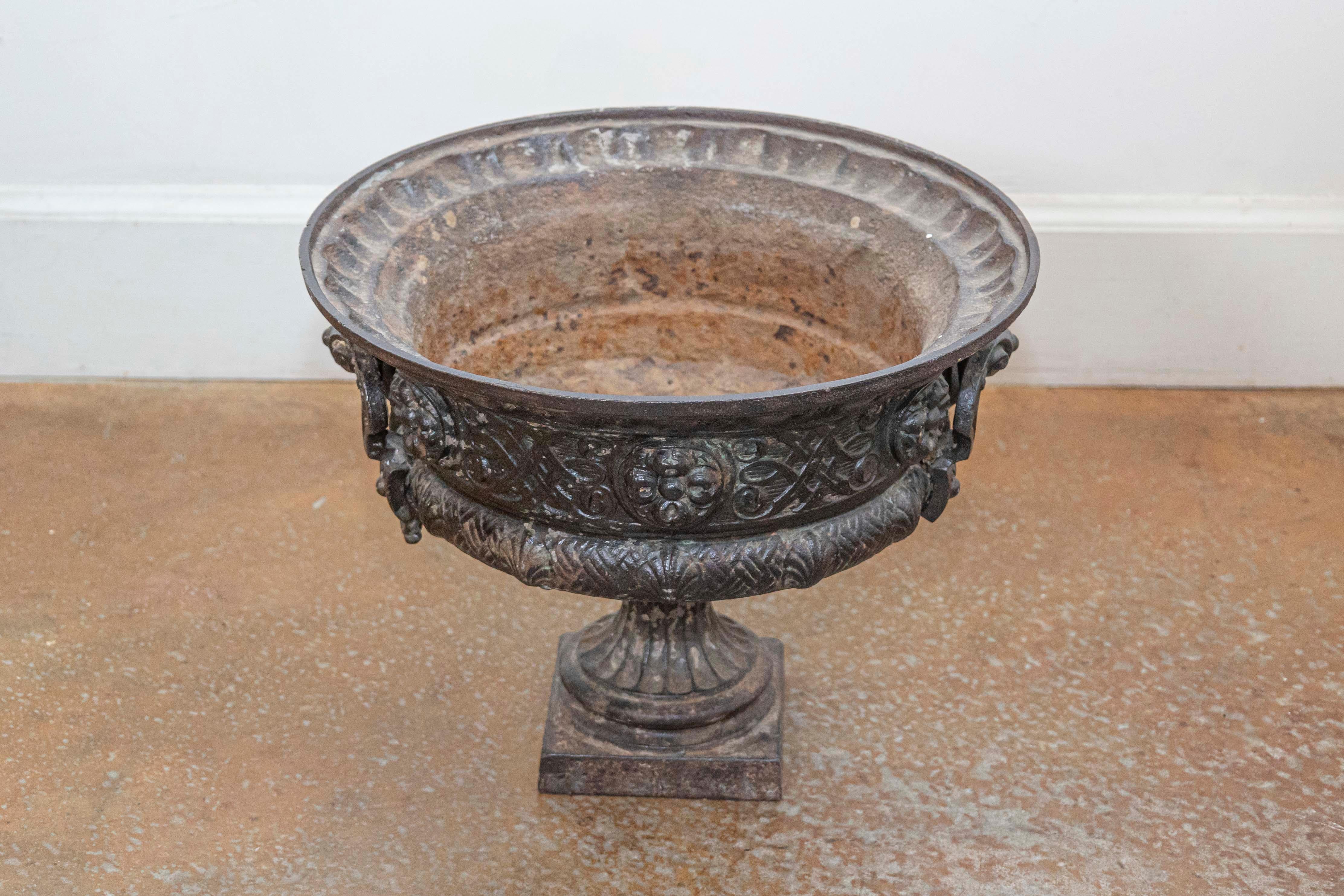 Francese Jardinière francese del XIX secolo in ferro con maniglie laterali e monogramma a doppia L in vendita