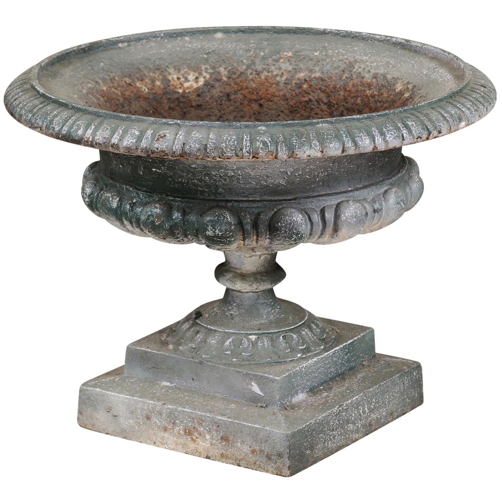 French 19th Century Iron Jardinière with Ovoid Motifs and Distressed Patina