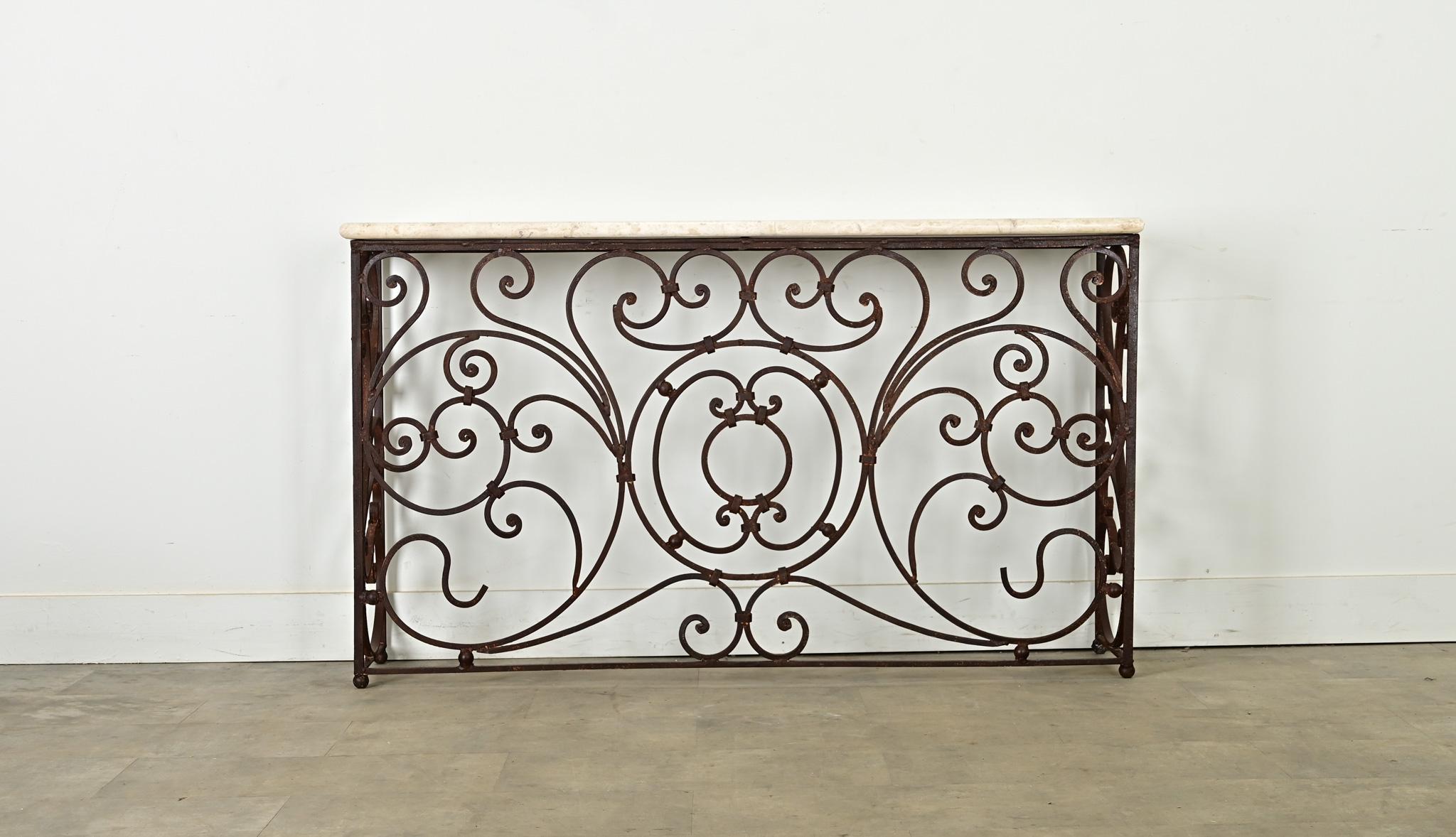 Cast French 19th Century Iron & Marble Balcony Rail Console
