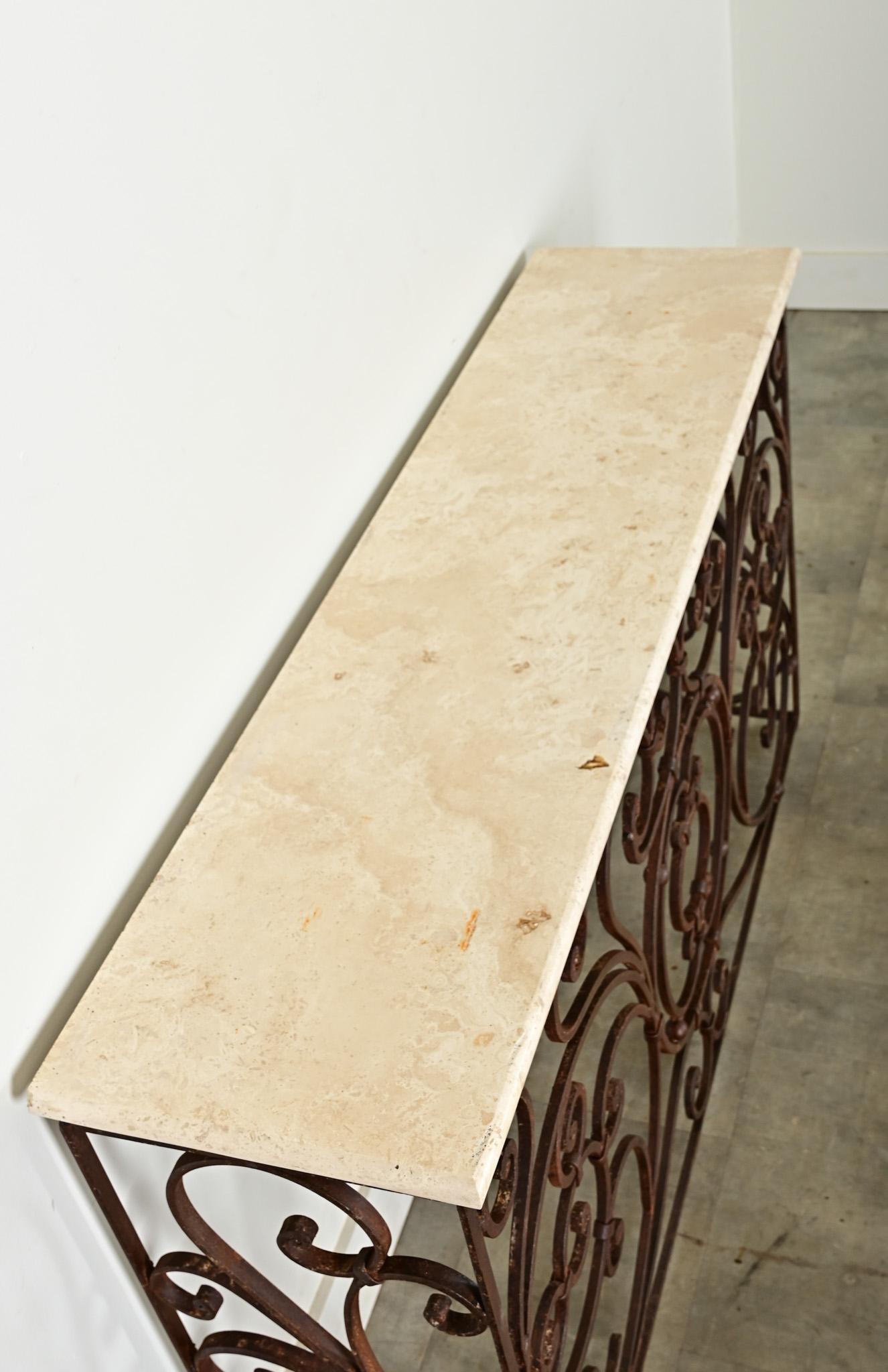 French 19th Century Iron & Marble Balcony Rail Console In Good Condition In Baton Rouge, LA