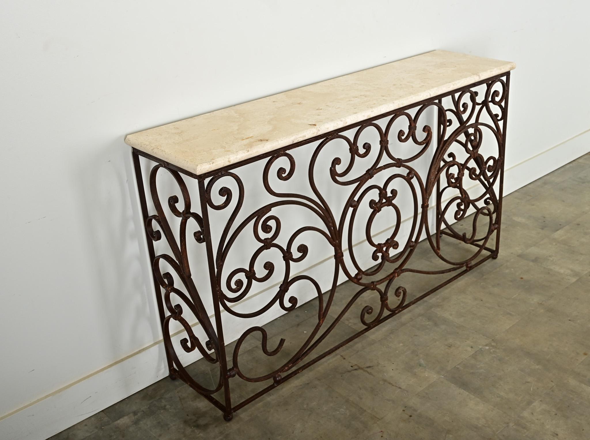 French 19th Century Iron & Marble Balcony Rail Console 1