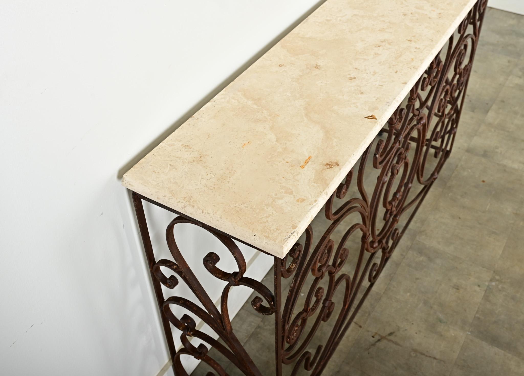 French 19th Century Iron & Marble Balcony Rail Console 2