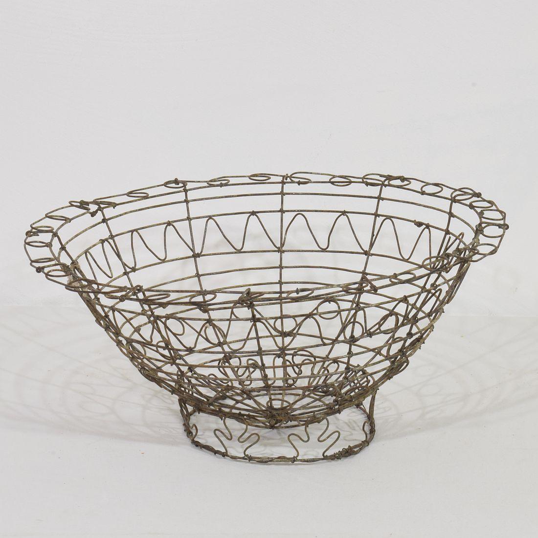 French Provincial French 19th Century Iron Wirework Basket For Sale