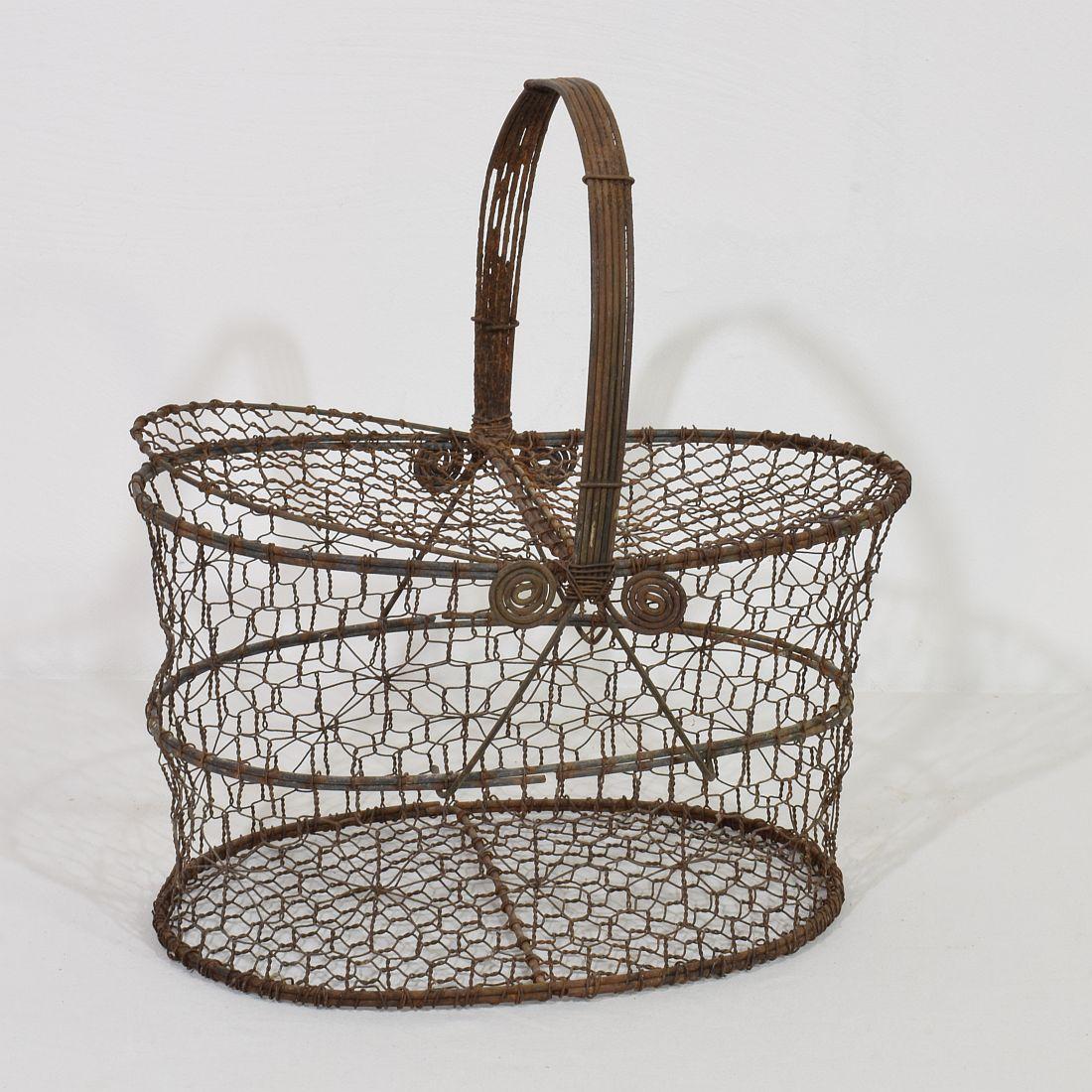 French Provincial French 19th Century Iron Wirework Basket