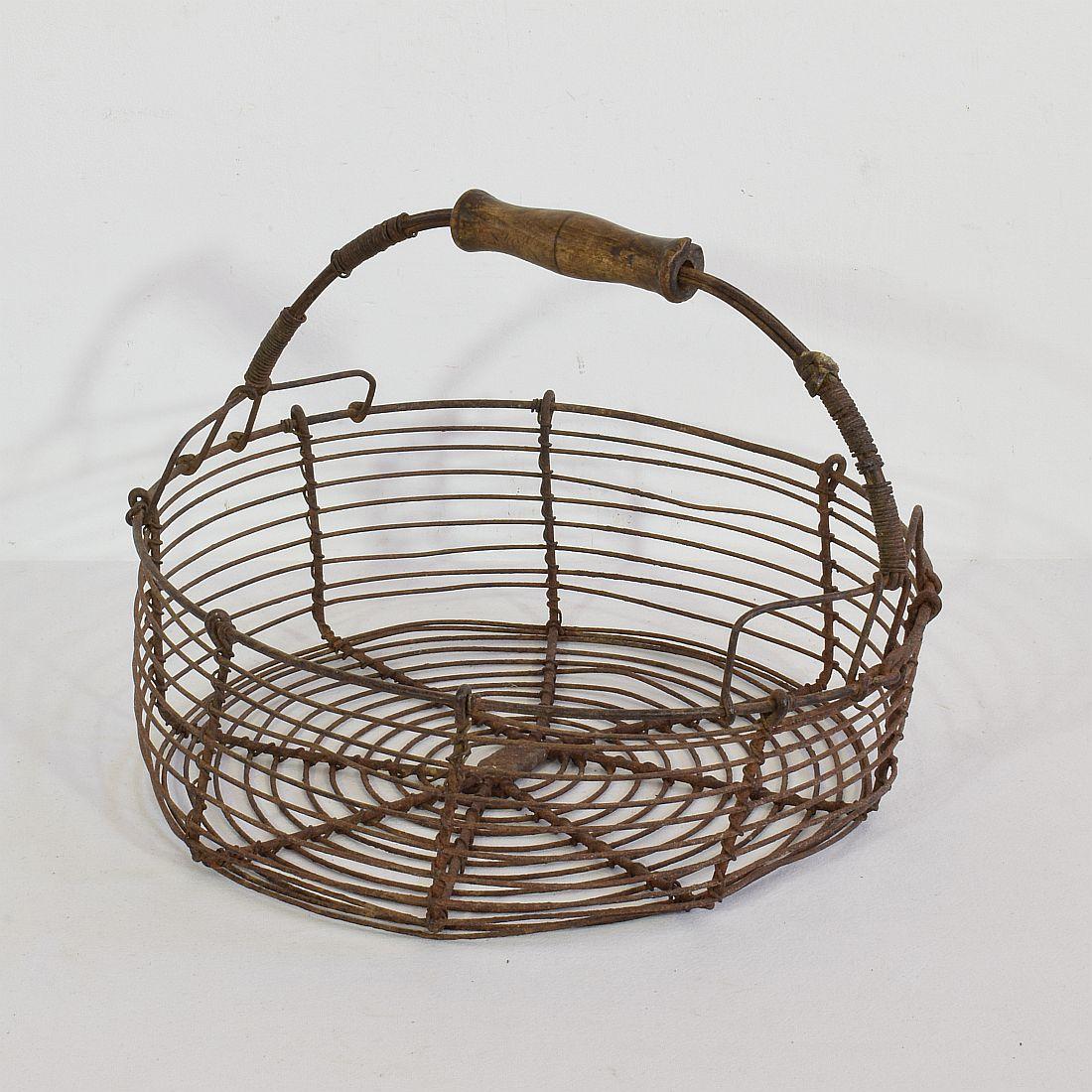 Hand-Crafted French 19th Century Iron Wirework Basket
