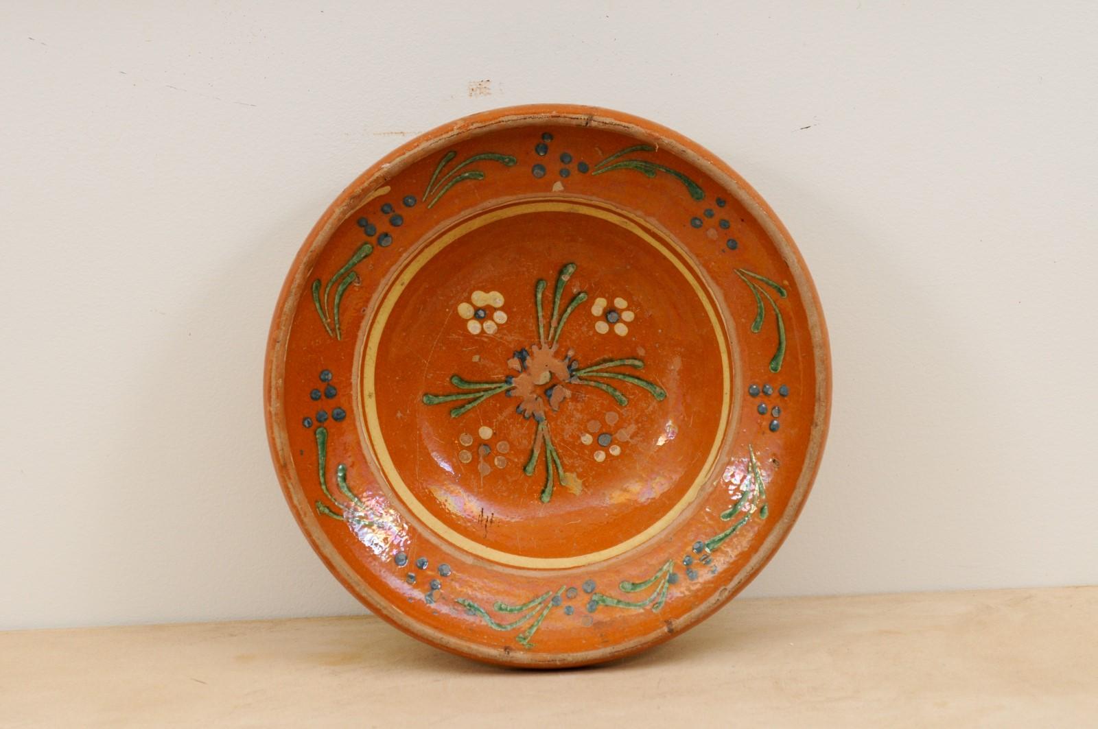 French 19th Century Jaspe Pottery Bowl with Russet Ground and Floral Motifs 8