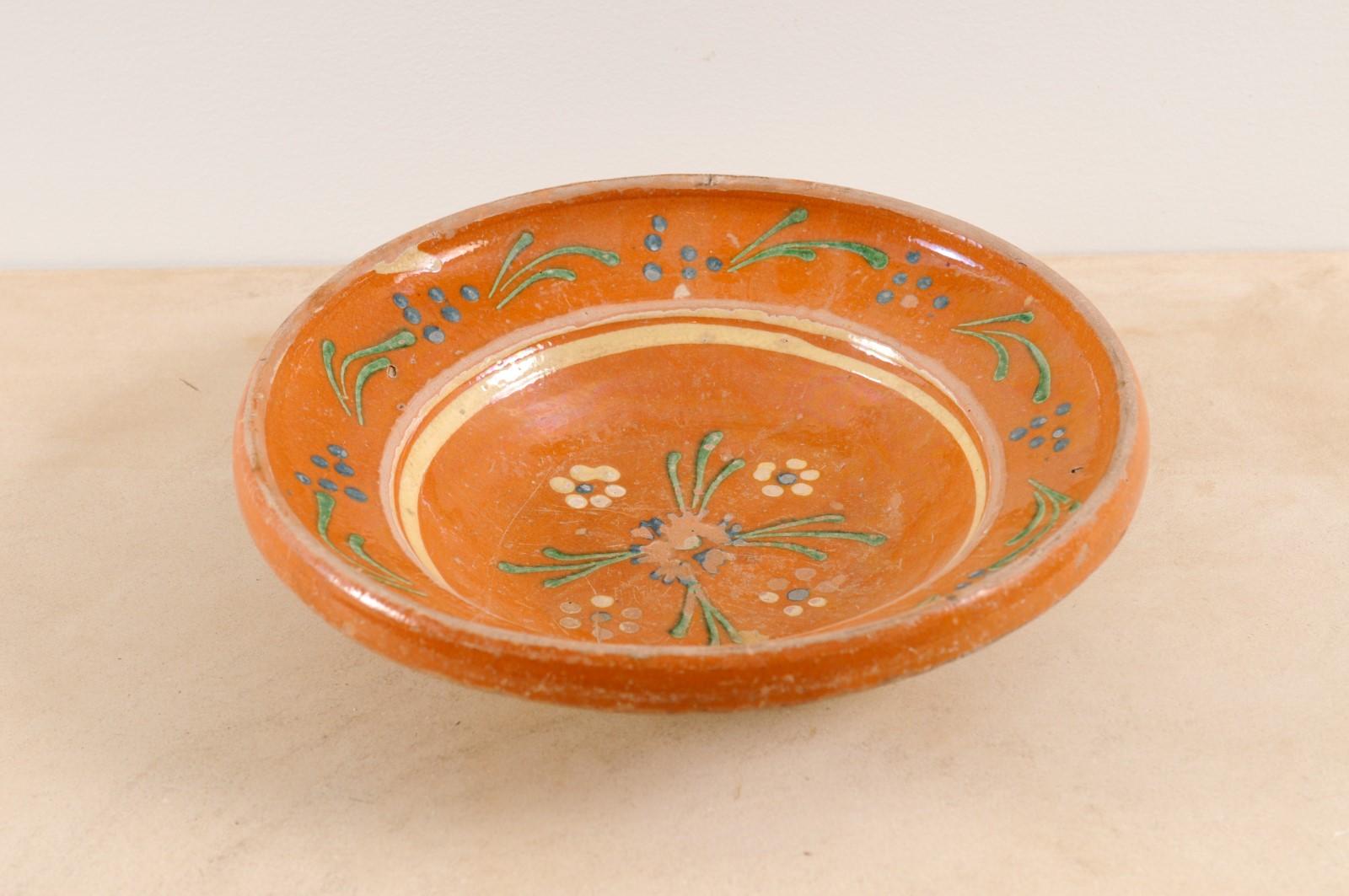 French 19th Century Jaspe Pottery Bowl with Russet Ground and Floral Motifs 3