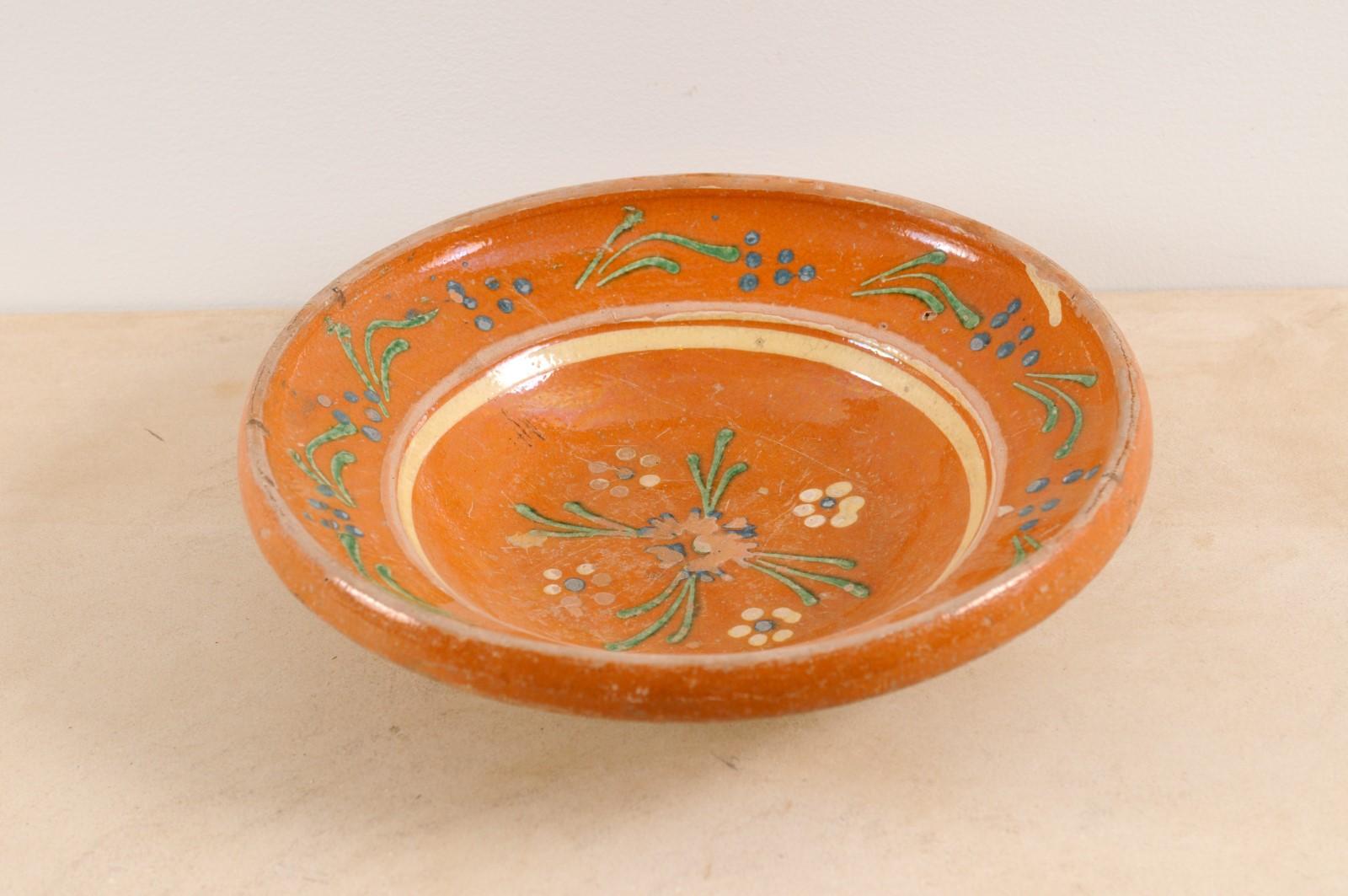 French 19th Century Jaspe Pottery Bowl with Russet Ground and Floral Motifs 4