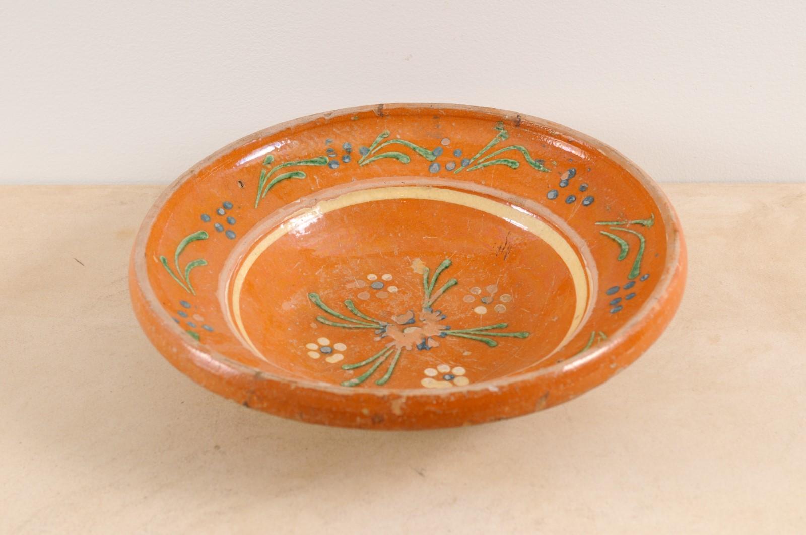 French 19th Century Jaspe Pottery Bowl with Russet Ground and Floral Motifs 5
