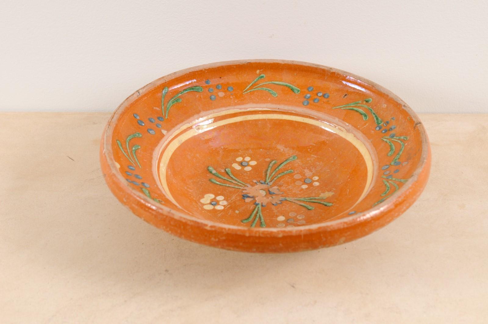 French 19th Century Jaspe Pottery Bowl with Russet Ground and Floral Motifs 6
