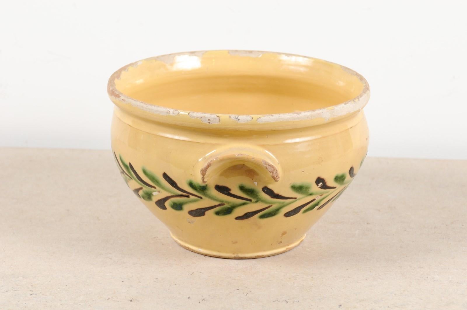 French 19th Century Jaspe Pottery Bowl with Stylized Olive Tree Motifs 2