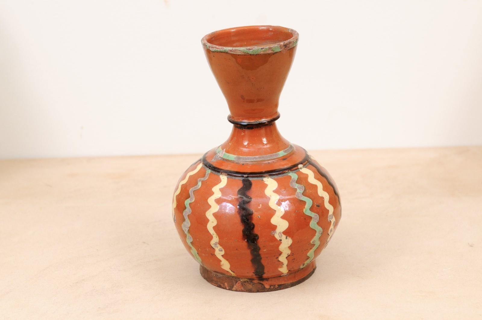 French 19th Century Jaspe Pottery Wine Serving Jug with Rust Glaze, Wavy Décor For Sale 6