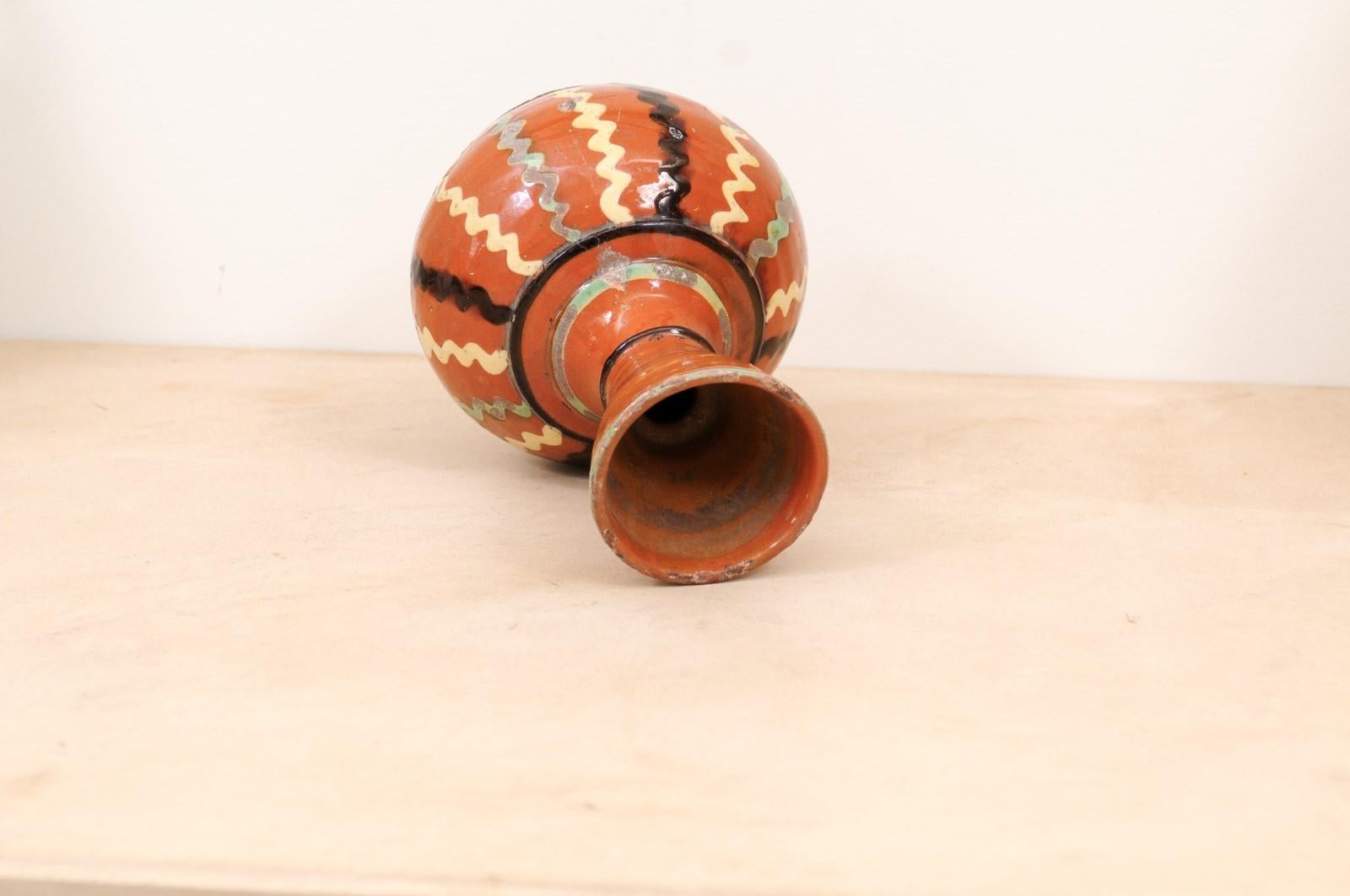 French 19th Century Jaspe Pottery Wine Serving Jug with Rust Glaze, Wavy Décor For Sale 7