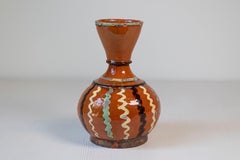 French 19th Century Jaspe Pottery Wine Serving Jug with Rust Glaze, Wavy Décor
