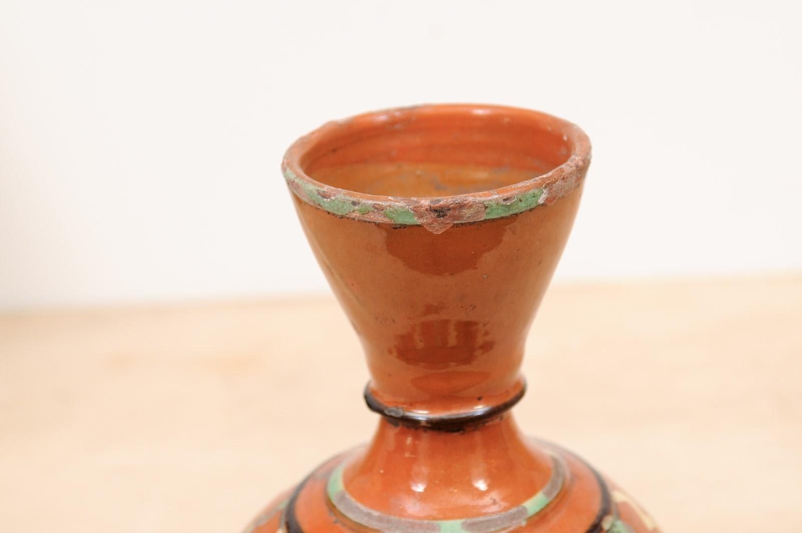 French 19th Century Jaspe Pottery Wine Serving Jug with Rust Glaze, Wavy Décor In Good Condition For Sale In Atlanta, GA