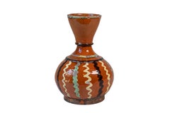 French 19th Century Jaspe Pottery Wine Serving Jug with Rust Glaze, Wavy Décor