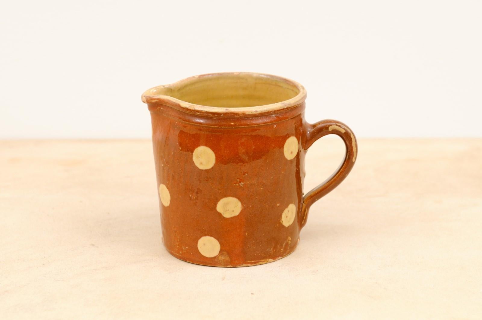 French 19th Century Jaspé Ware Pottery Pitcher with Brown and Cream Glaze 1