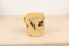 French 19th Century Jaspe Ware Pottery Pitcher with Yellow, Green, Brown Glaze
