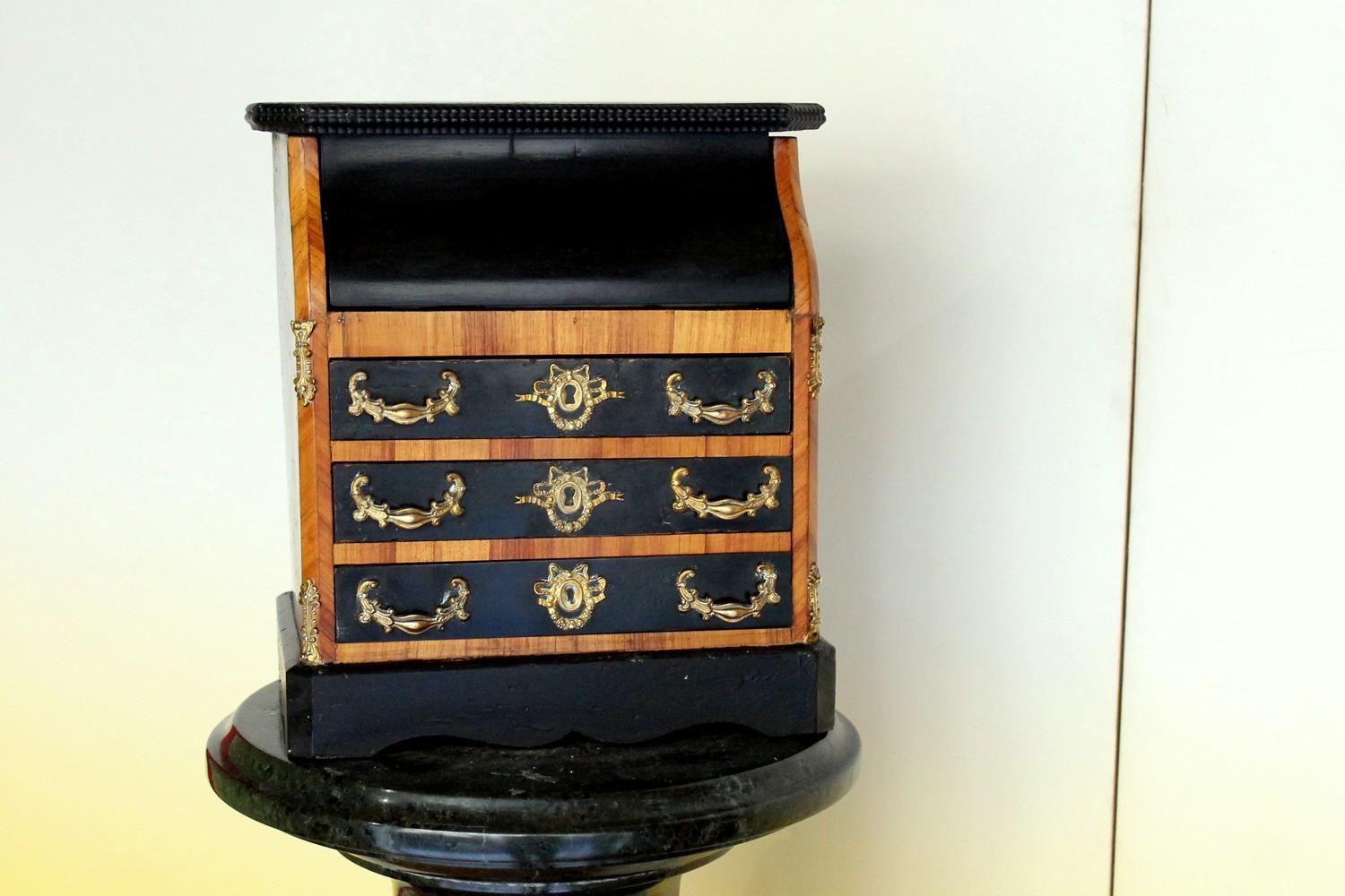 Antique French 19th Century Jewelry Box Flap Door Miniature Wood Cabinet For Sale 8