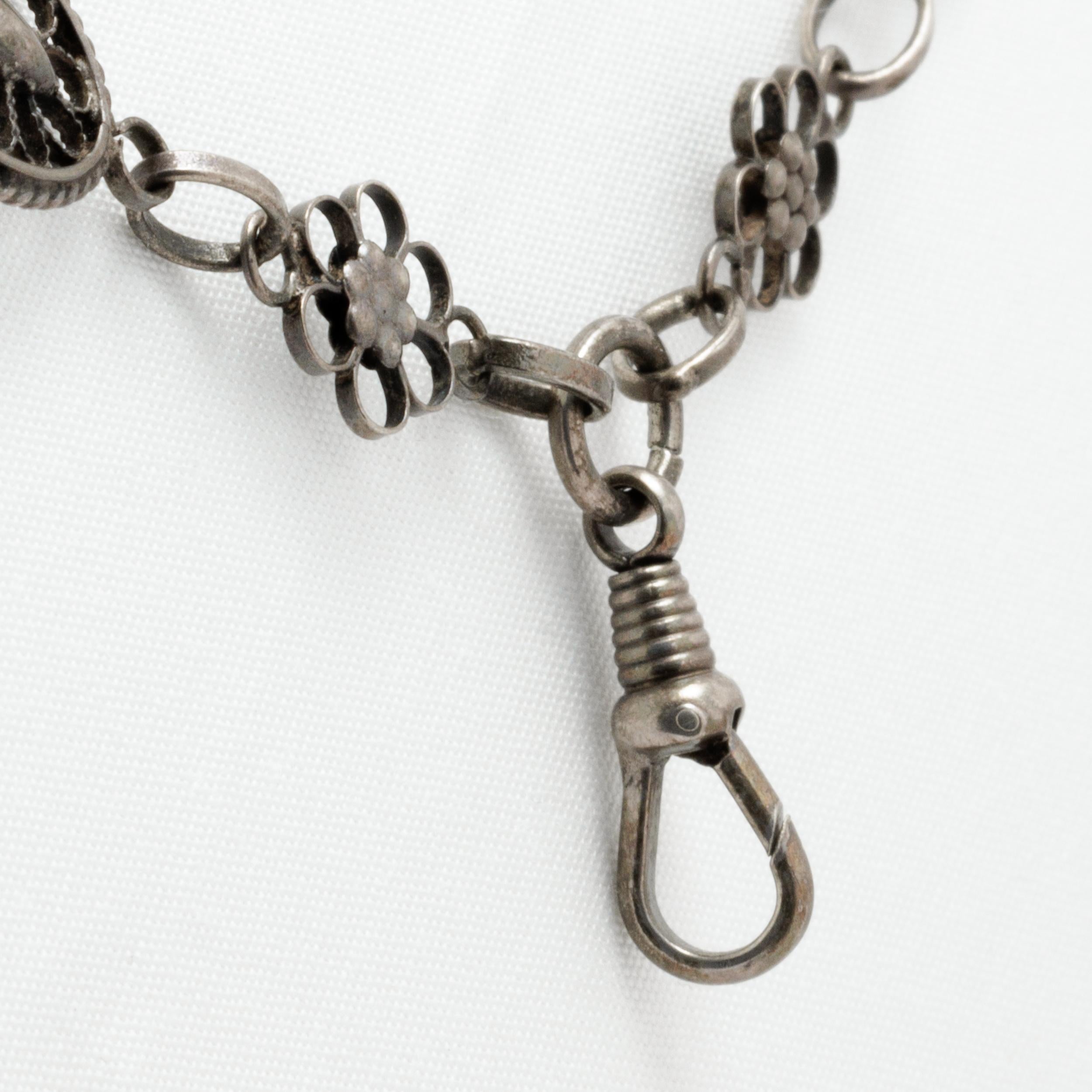 Französisch 19. Jahrhundert Lacey Silber Muff Kette Sautoir 2