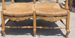 French 19th Century Ladder-back Banquette with Arms and Rush Seat
