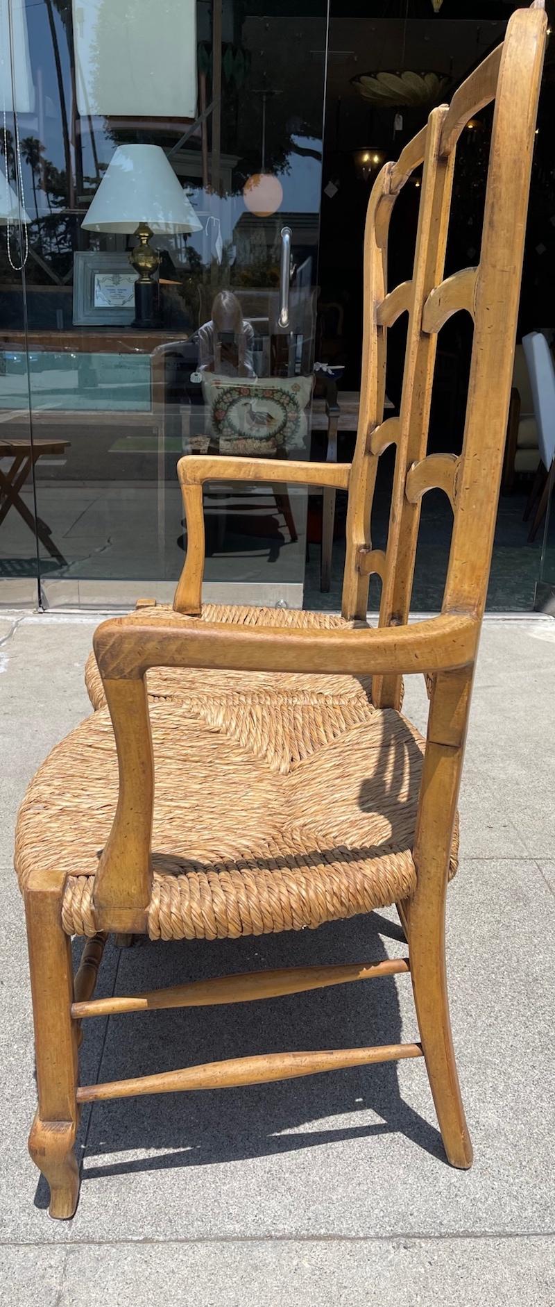 French 19th Century Ladder-back Banquette with Arms and Rush Seat For Sale 2