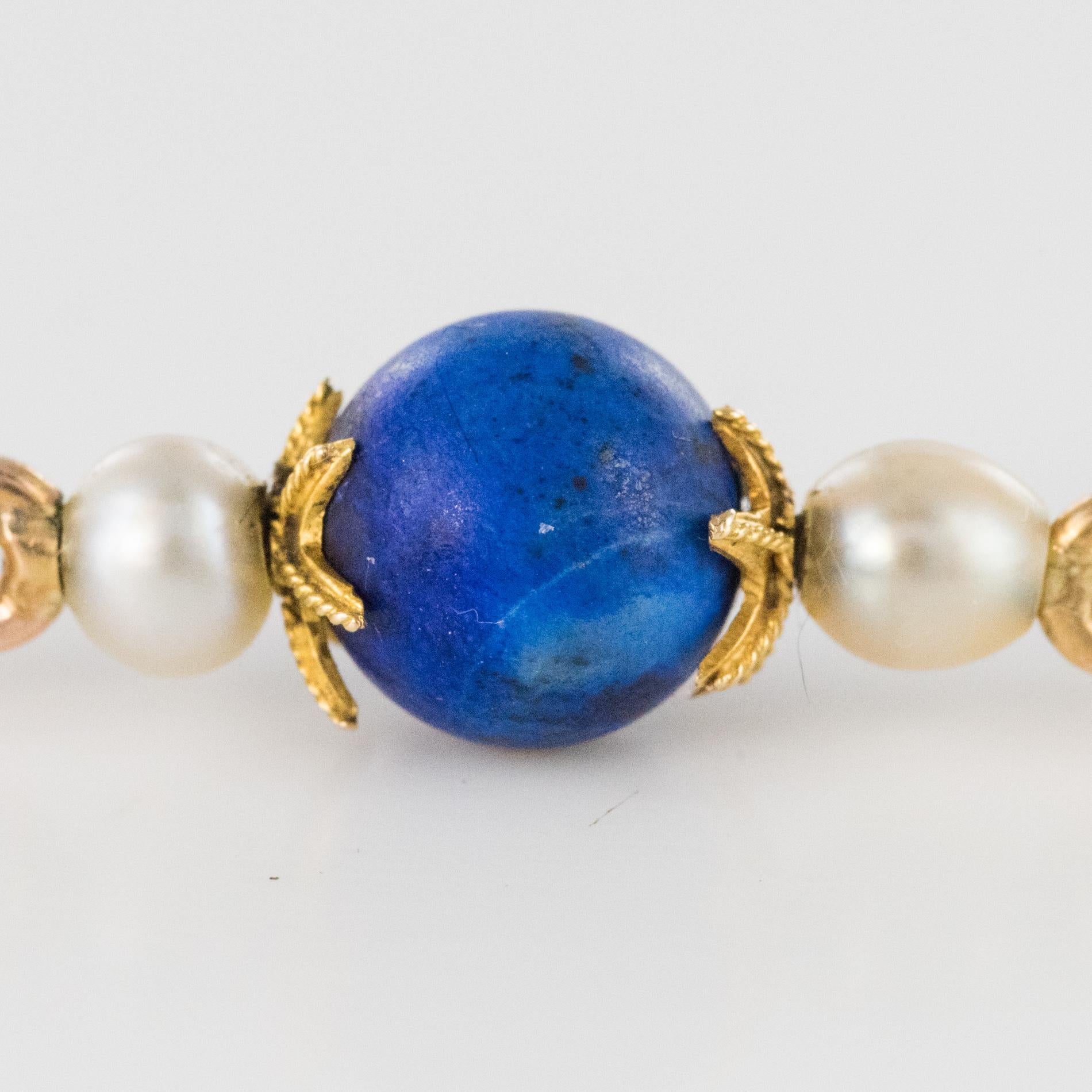 French 19th Century Lapis Lazuli Natural Pearls 18 Karat Gold Medallion Necklace 2