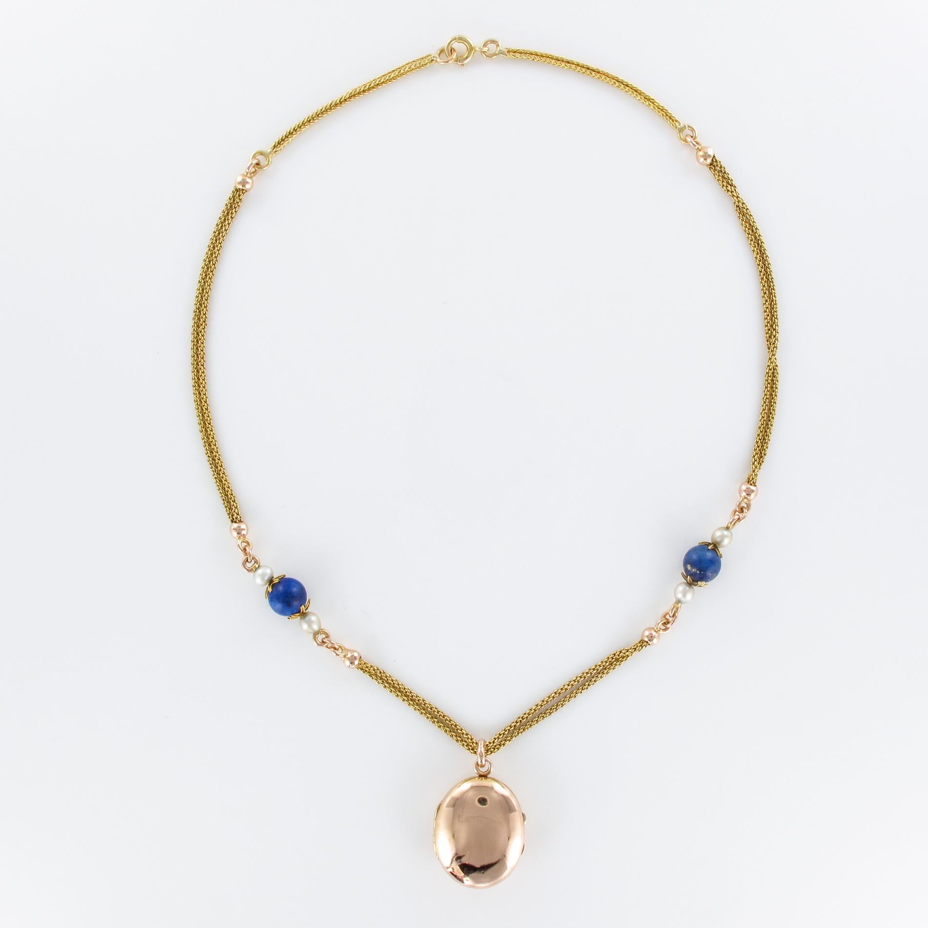 French 19th Century Lapis Lazuli Natural Pearls 18 Karat Gold Medallion Necklace 8