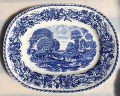 French 19th Century Large Blue and White Transferware Platter Sarreguemines