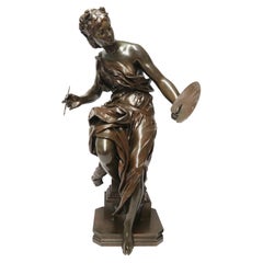 French 19th Century Large Classical Bronze Study of a Female Artist by Jp Aube