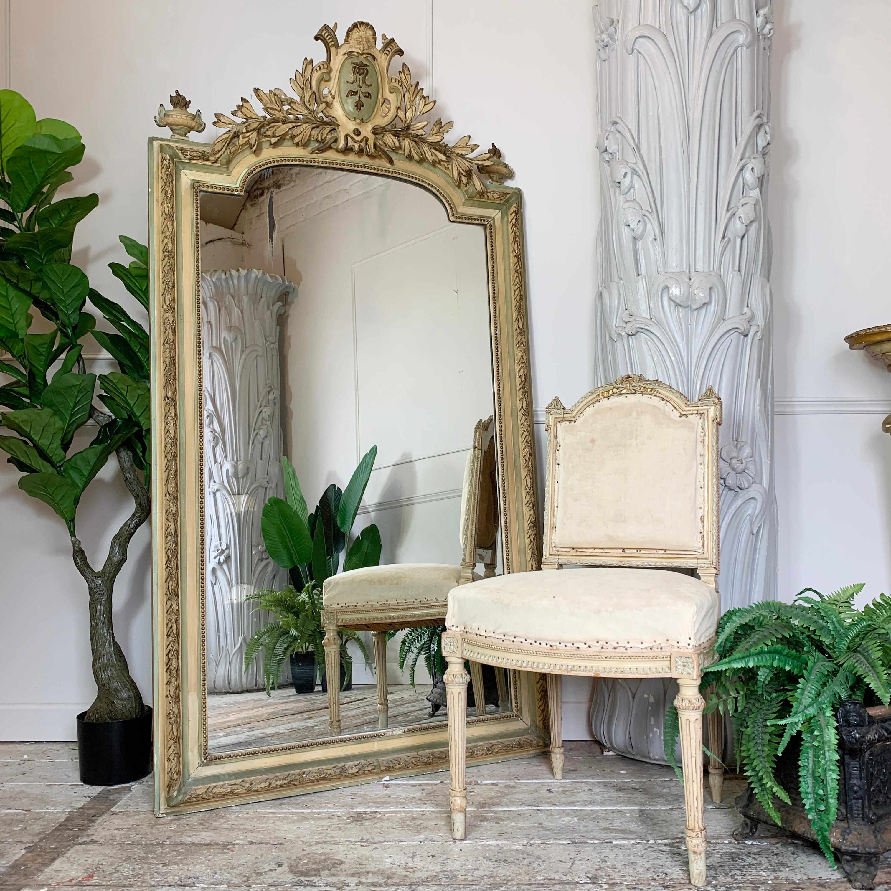 A truly exceptional, and beautiful very large crested French mirror, dating to the early 19th century, this mirror was removed from a chateau in the west of France, overall it is in superb condition, with only a few minor losses of the gesso. The