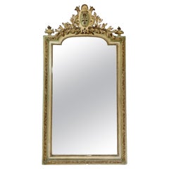 Antique French 19th Century Large Crested Gold Chateau Mirror