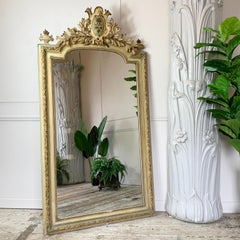 French 19th Century Large Crested Gold Chateau Mirror