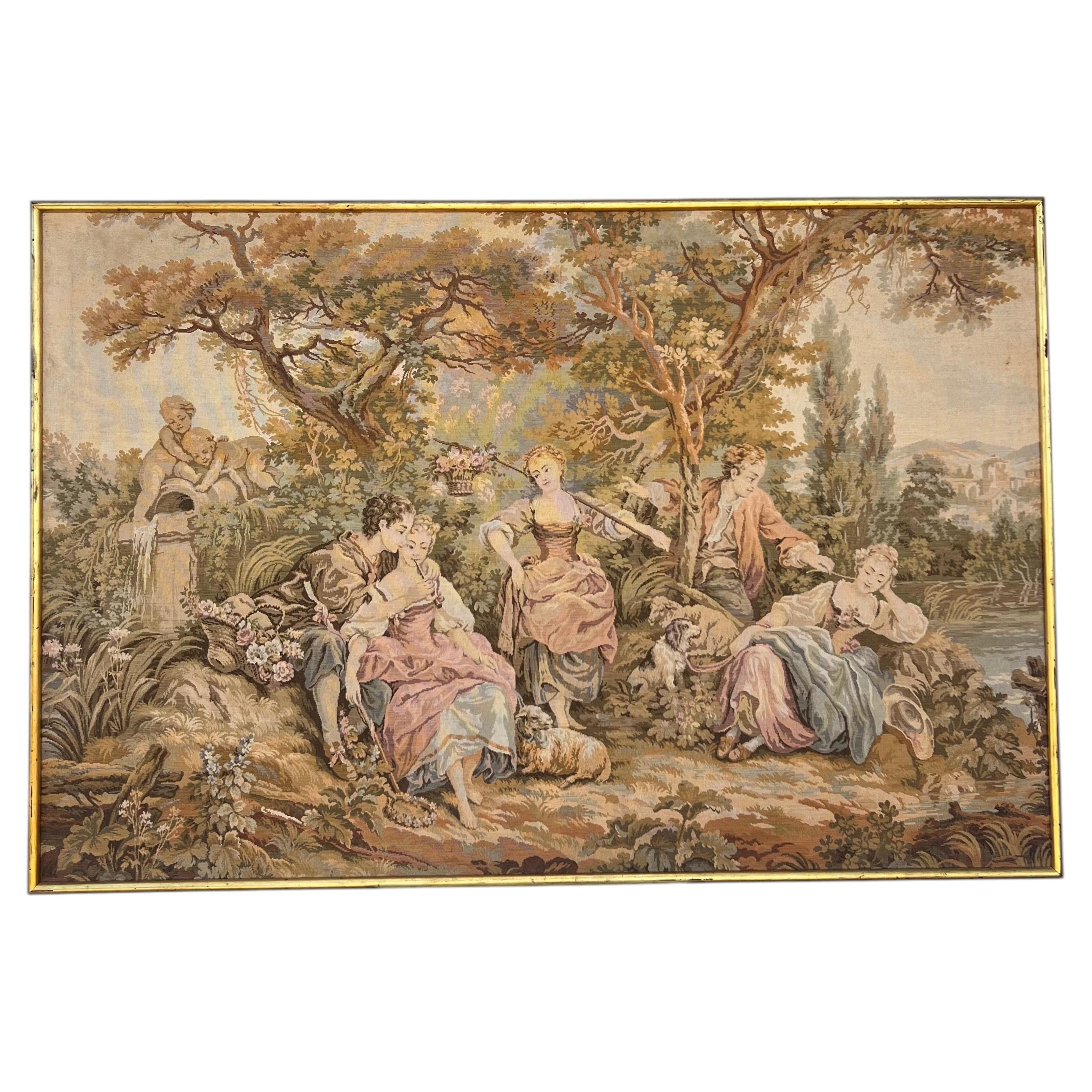 French 19th Century Large Gilt Wood Framed Tapestry