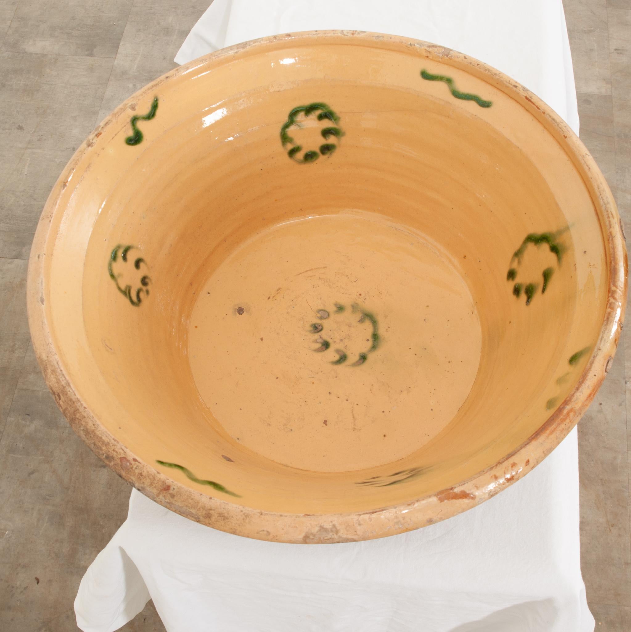 Hand-Crafted French 19th Century Large Glazed Mixing Bowl For Sale