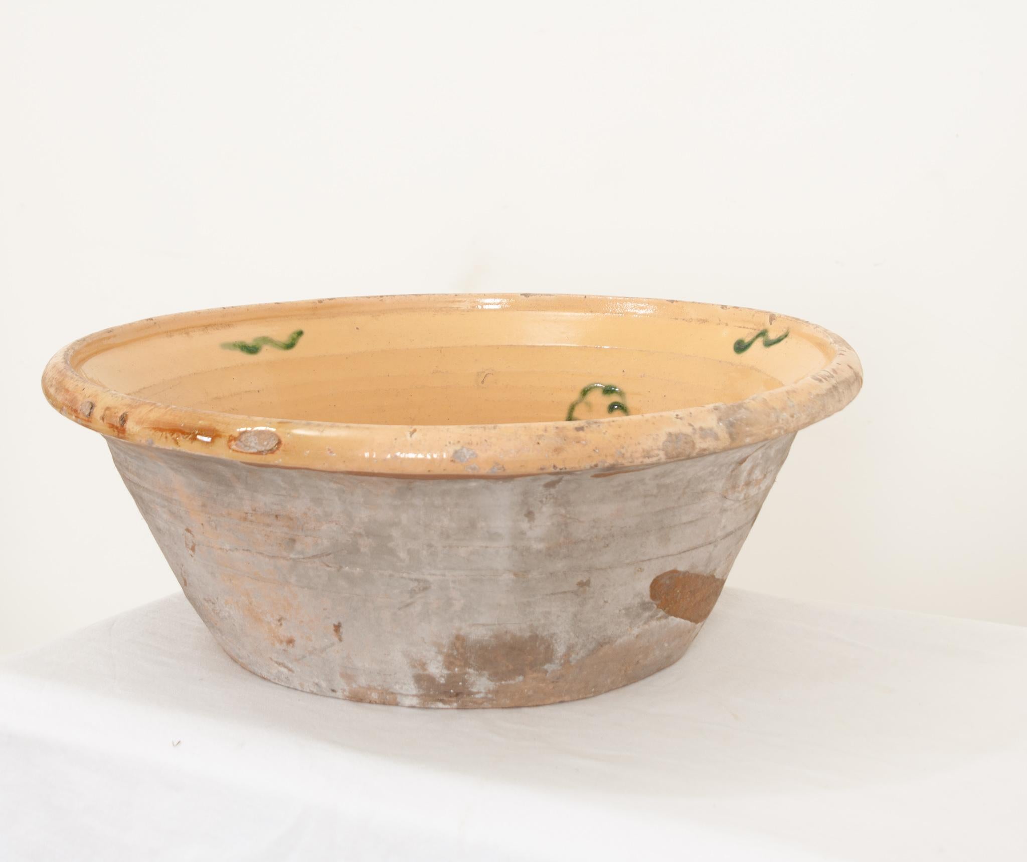 Pottery French 19th Century Large Glazed Mixing Bowl For Sale