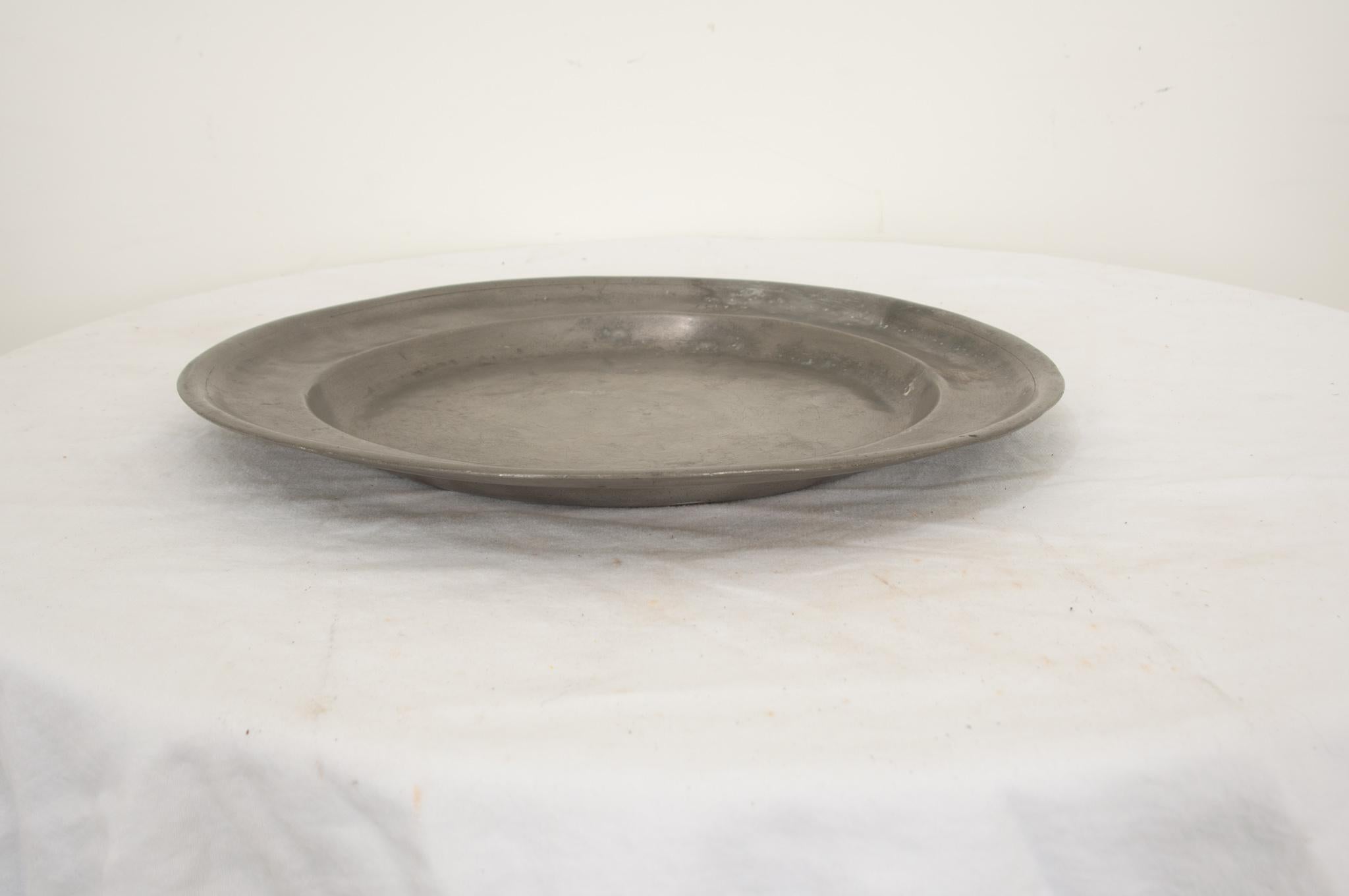 Rustic French 19th Century Large Pewter Plate