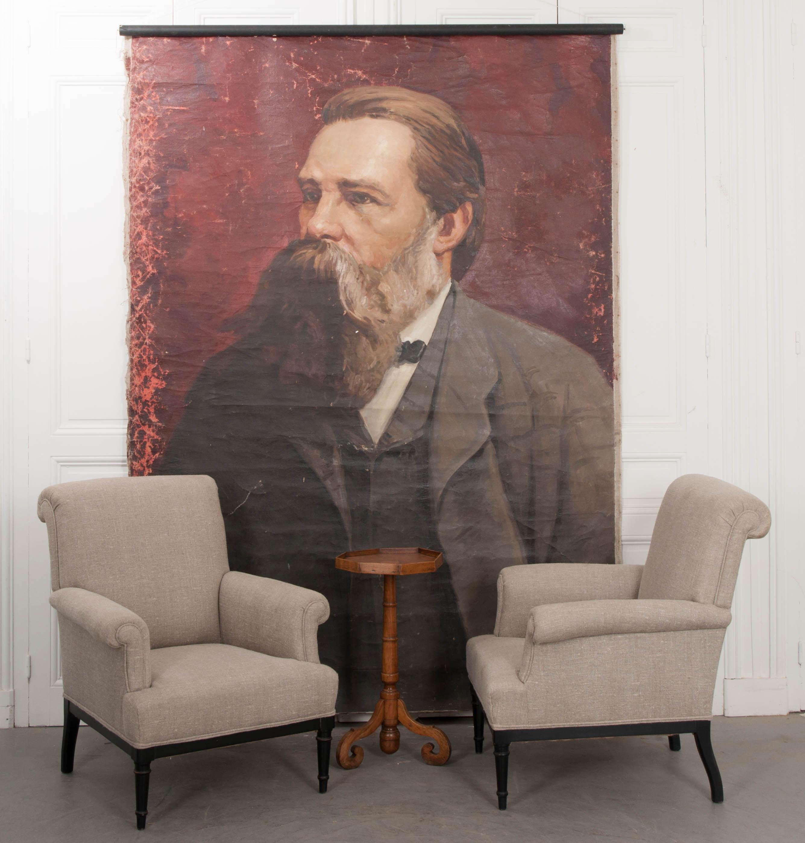 German 19th Century Large Portrait of Friedrich Engels on Canvas For Sale 5