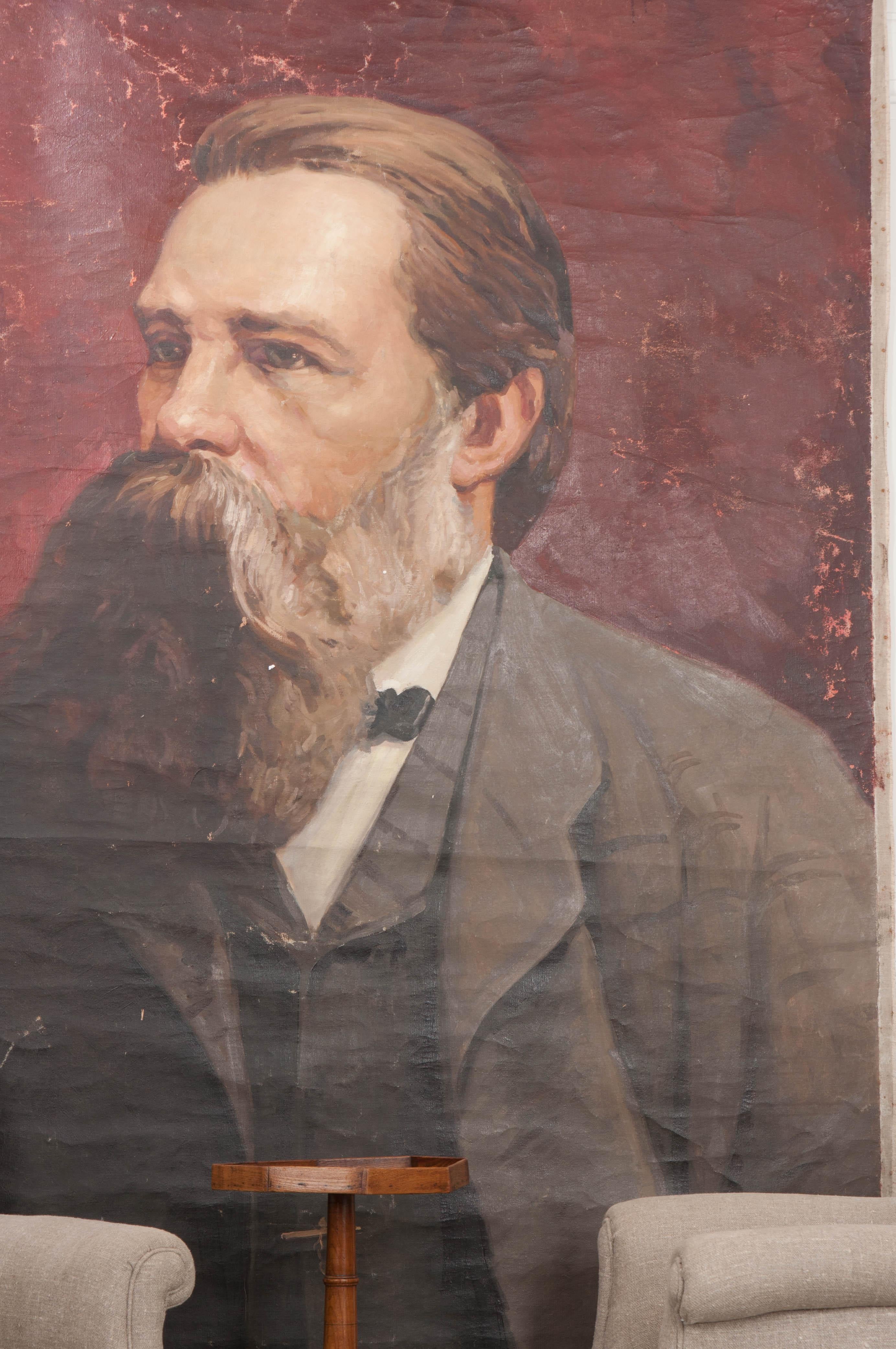 German 19th Century Large Portrait of Friedrich Engels on Canvas For Sale 6