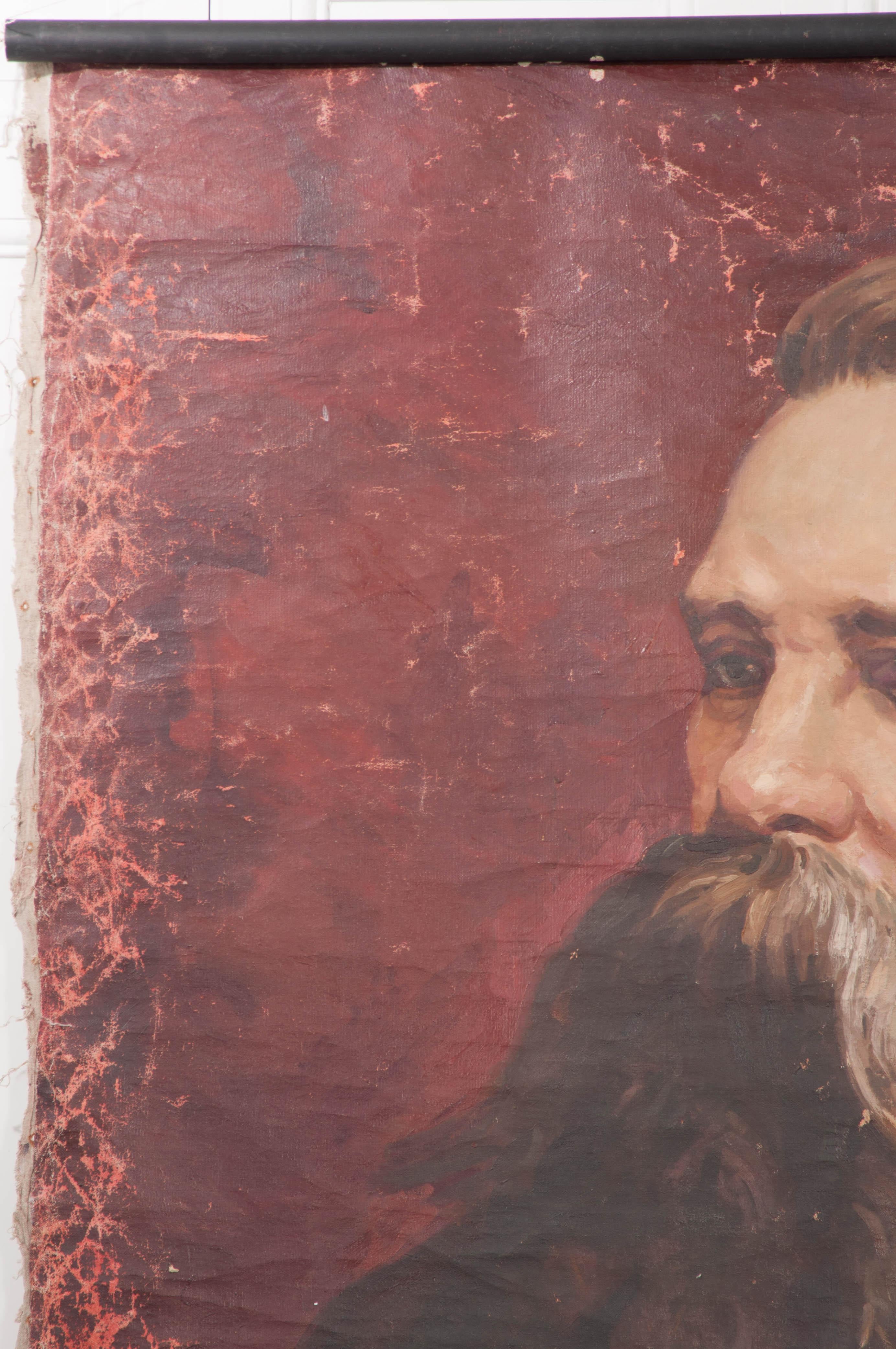 Peint à la main Grand portrait allemand du 19ème siècle de Friedrich Engels sur toile en vente