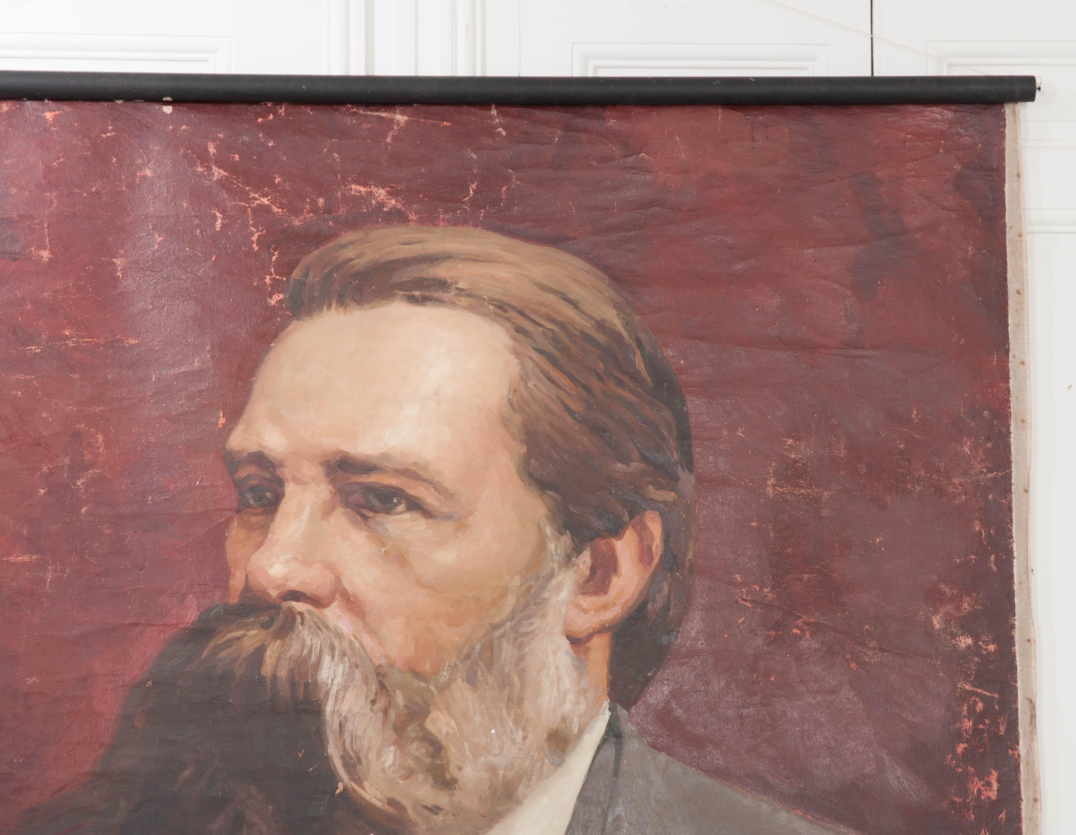 German 19th Century Large Portrait of Friedrich Engels on Canvas For Sale 1