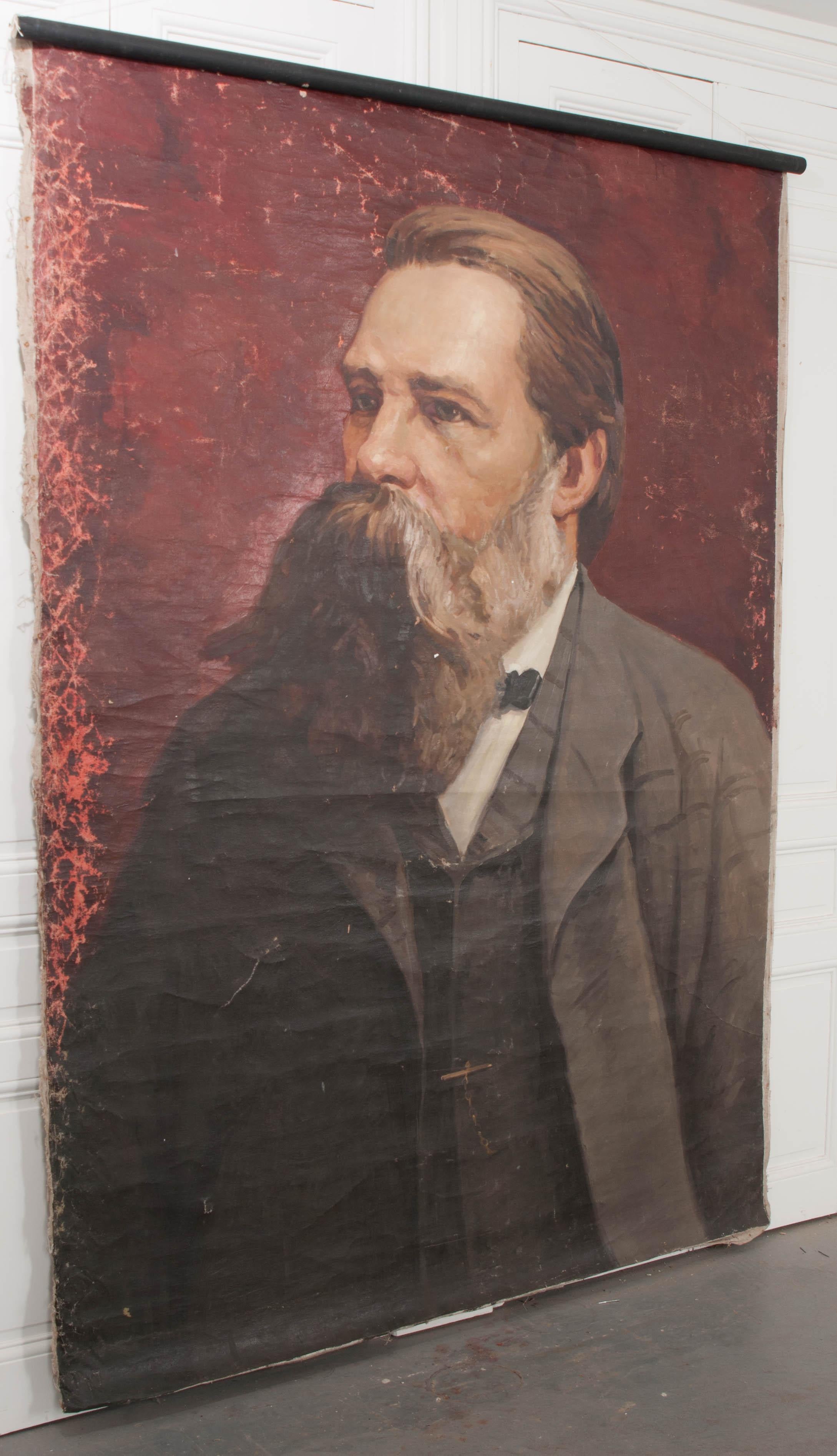 Grand portrait allemand du 19ème siècle de Friedrich Engels sur toile en vente 1