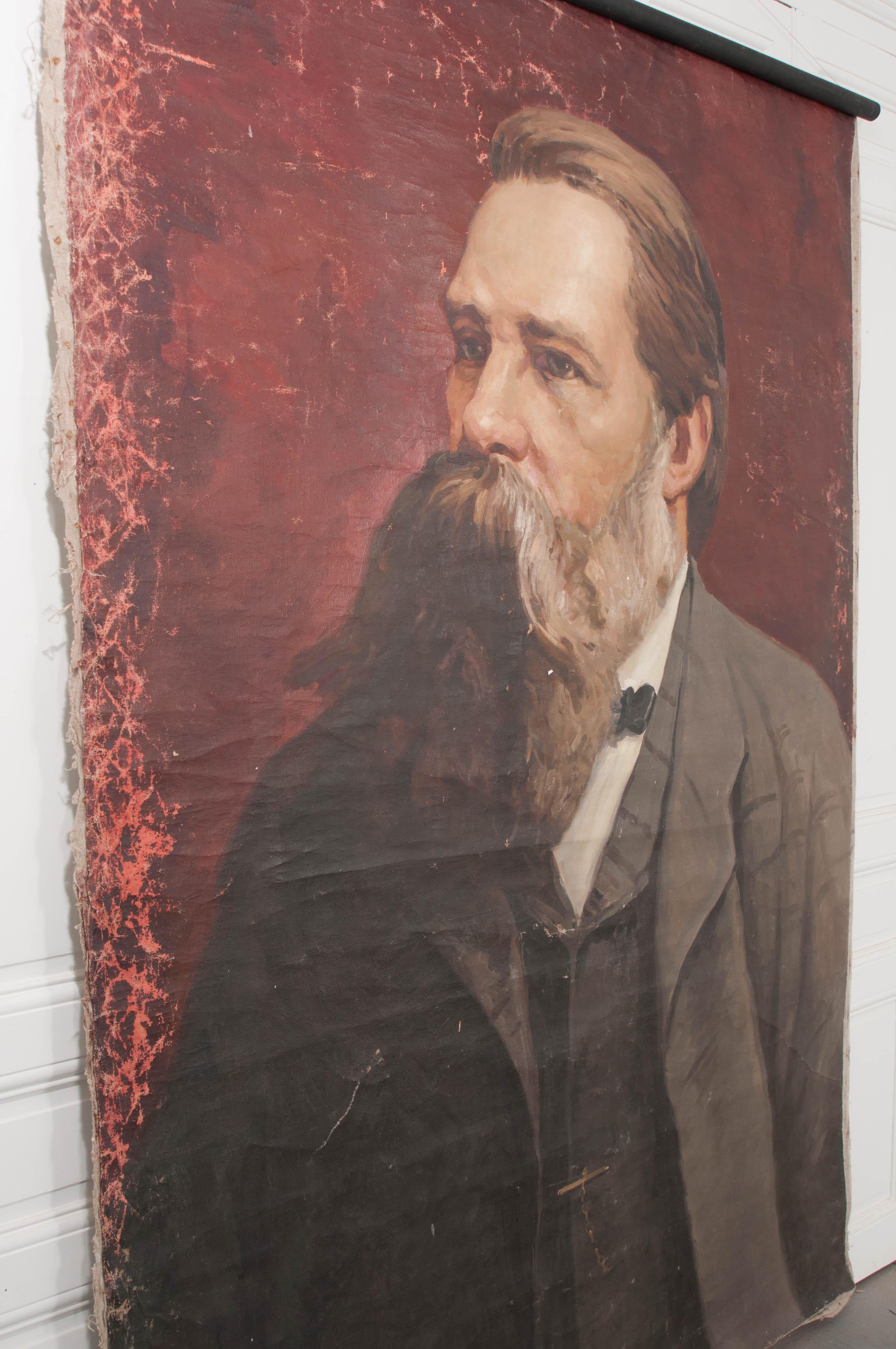 German 19th Century Large Portrait of Friedrich Engels on Canvas For Sale 3