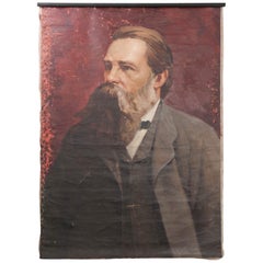 German 19th Century Large Portrait of Friedrich Engels on Canvas