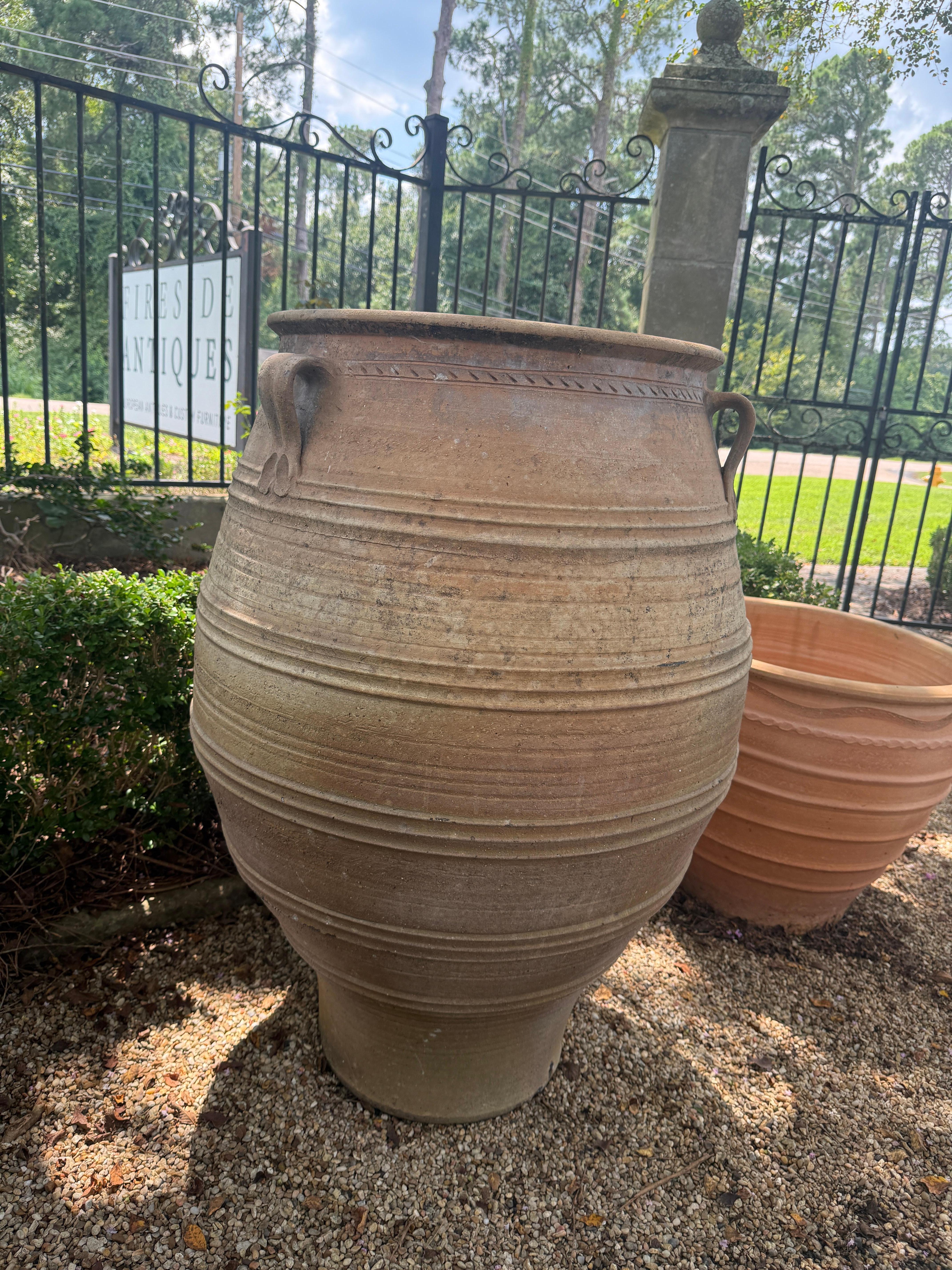 Gran tarro de aceitunas de terracota francés del siglo XIX Hecho a mano en venta