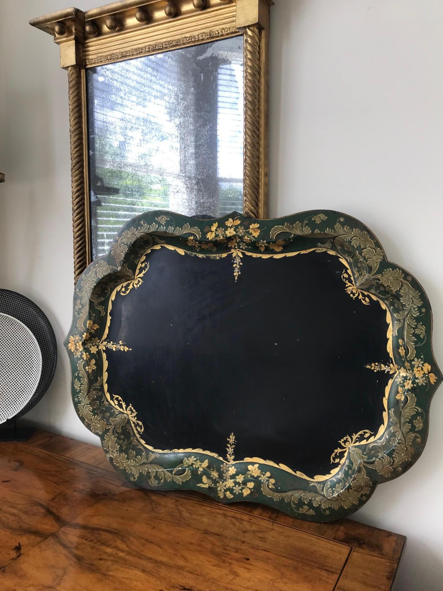 Metal French 19th Century Large Tole Tray For Sale
