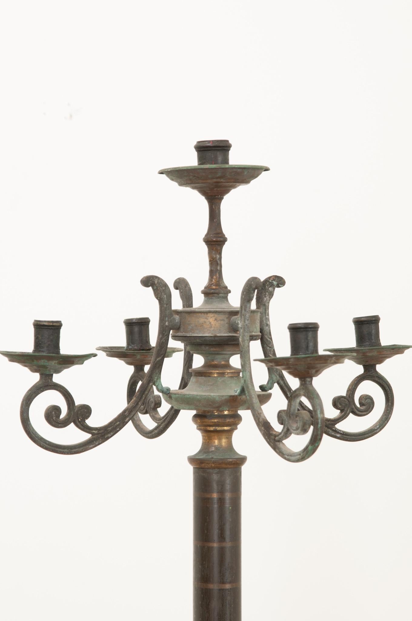 Fired French 19th Century Large Toleware Candelabra For Sale