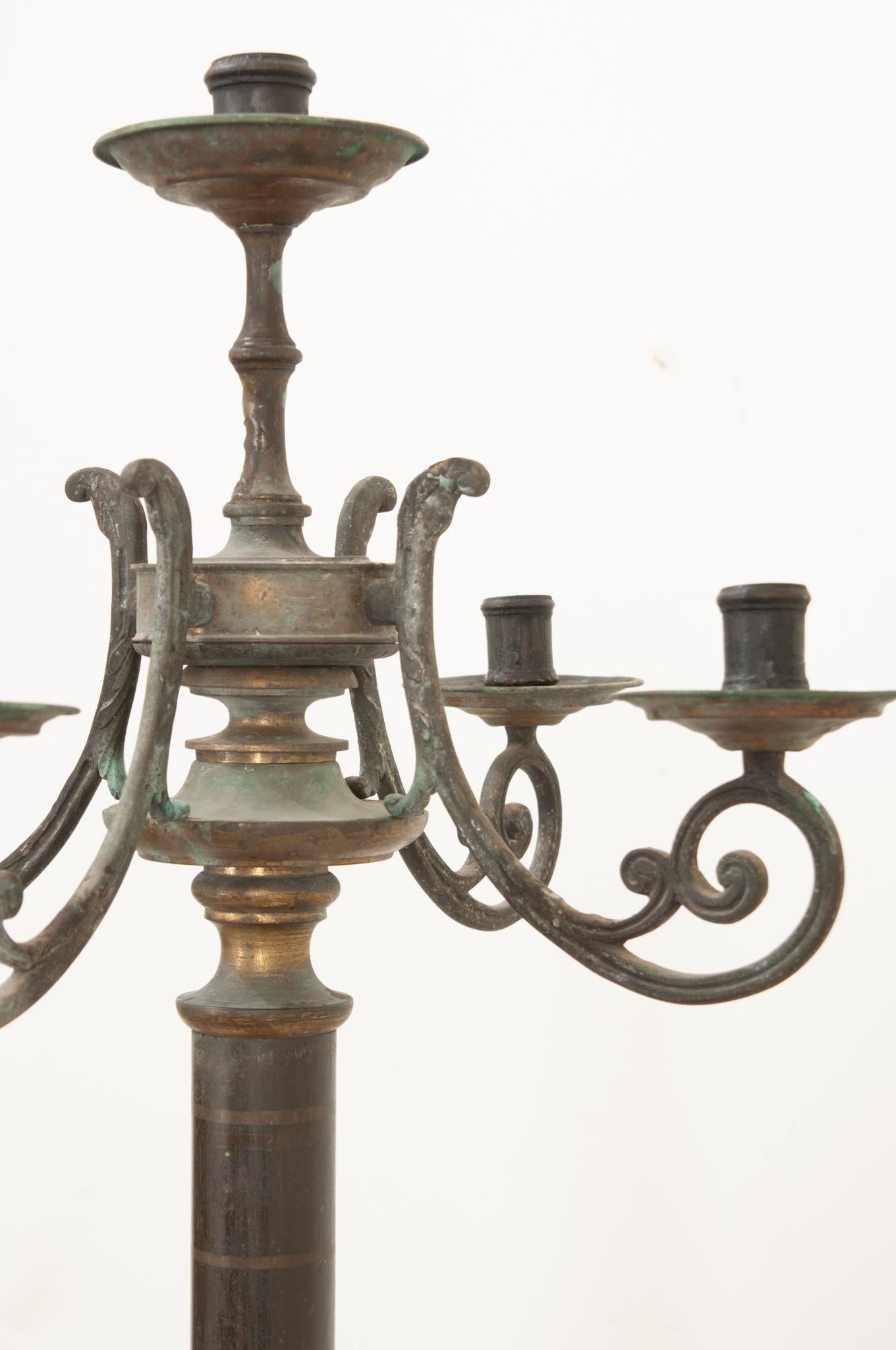 Metal French 19th Century Large Toleware Candelabra For Sale