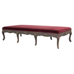 Antique French 19th Century Large Upholstered Bench